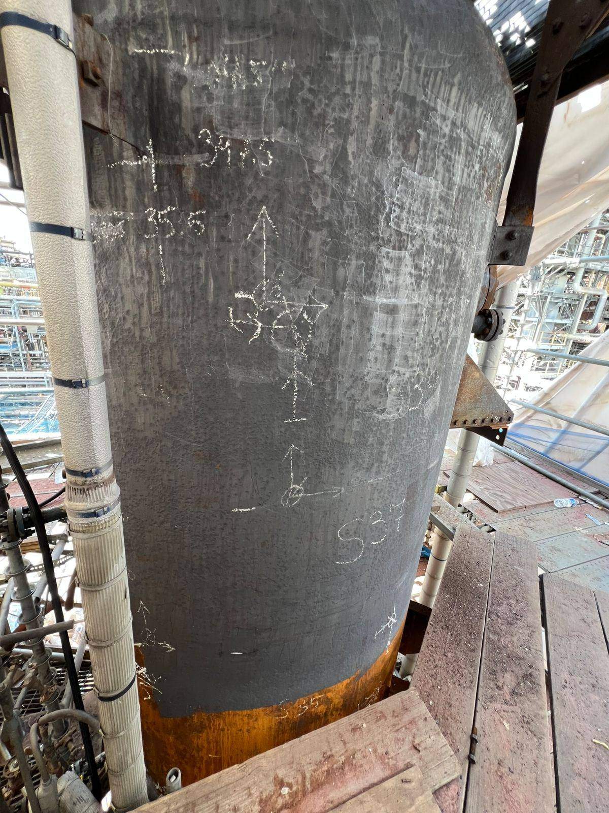 The same vessel shell after laser ablation, grey steel